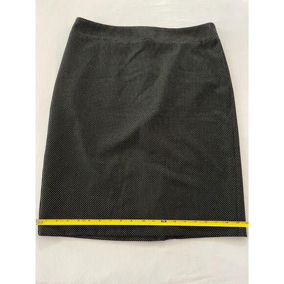 ~ Ann Taylor Factory Skirt 12 Lined Black Dots Zip Hook Slit Pleat Straight - Picture 13 of 15